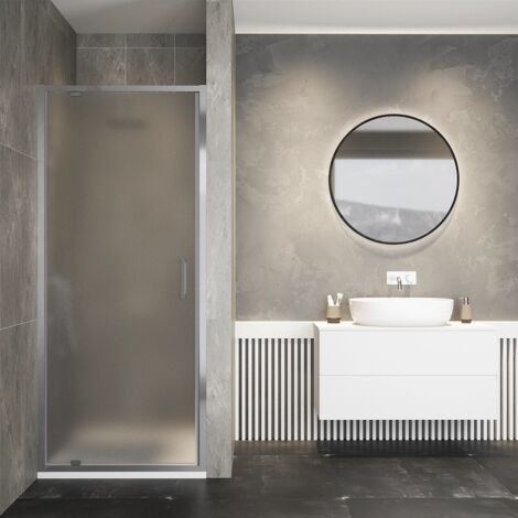 Porta Doccia per Nicchia 70cm Apertura a battente Profili in Alluminio Cromato Vetro 6mm Opaco con Trattamento Easy-clean h195 - Reversibile Mod. Aruba
