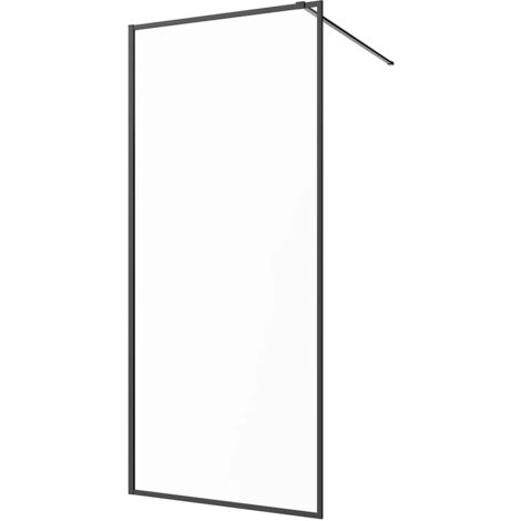 Doccia Walk-in Full Frame 110 cm Profili in Alluminio Nero Vetro Trasparente con Trattamento Anticalcare h200 - Reversibile Mod. Rodi (1/5)