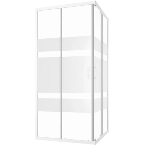 Box Doccia Scorrevole 75x75 cm Profili in Alluminio Bianco Vetro 4mm Serigrafato h185 - Reversibile Mod. Grenada