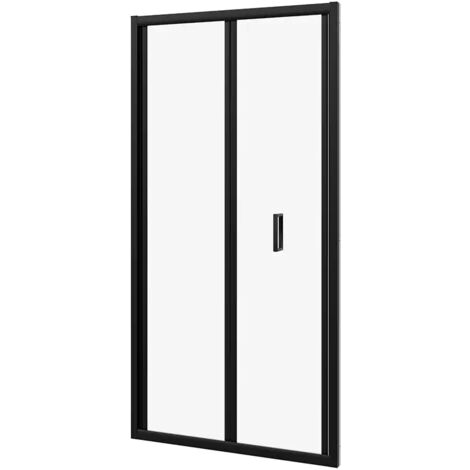 Porta Doccia per Nicchia 80 cm Apertura a Libro Profili in Alluminio Nero Opaco Vetro 6mm Trasparente Regolabile 79-81cm h190 Mod. Capri
