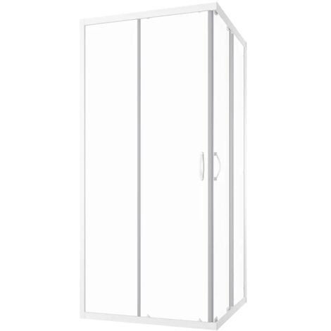 Box Doccia Scorrevole 90x90 cm Profili in Alluminio Bianco Vetro 4mm Trasparente h185 - Reversibile Mod. Grenada