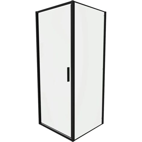 Box Doccia slim 70x70cm con Porta a battente e Parete Fissa Profili Nero Opaco e Vetro 6mm Trasparente h190 Mod. Portofino (1/5)