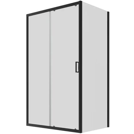 Box Doccia 70x100 cm Porta Scorrevole e Parete Fissa Profili in Alluminio Nero Opaco Vetro 6mm Trasparente h190 - Reversibile Mod. Lipari