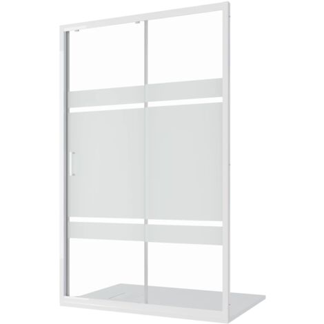 Porta Doccia per Nicchia Scorrevole 120cm Profili in Alluminio Bianco Vetro 4mm Serigrafato Regolabile 117-121cm h185 - Reversibile Mod. Maiorca