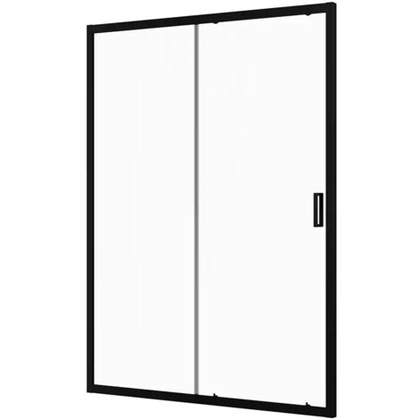Porta Doccia per Nicchia Scorrevole 140 cm Profili in Alluminio Nero Opaco Vetro 6mm Trasparente Regolabile 137-141 cm h190 - Reversibile Mod. Sicily