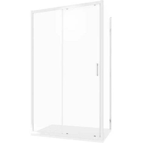 Box Doccia 80x140 cm Porta Scorrevole e Parete Fissa Profili in Alluminio Cromato Vetro temperato 6mm Trasparente con Trattamento Easy-clean h198 - Reversibile Mod. Tahiti (1/5)