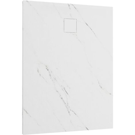 Piatto Doccia Rettangolare 80x100 cm in SMC Colore Marmo Calacatta Bianco Effetto Pietra Tagliabile e Antiscivolo Altezza 2,6cm Mod. Samos