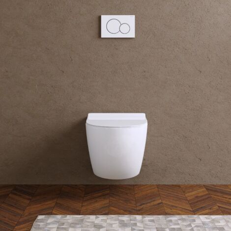 Vaso WC Sospeso in Ceramica Bianco Lucido Rimless Salvaspazio con Sedile Soft-close Mod. Parigi