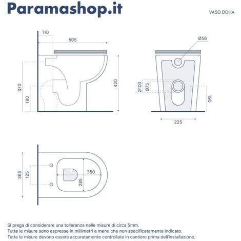 Coppia di Sanitari Filomuro in Ceramica Bianco Lucido: Vaso Bidet e Copriwc Soft-close Mod. Doha
