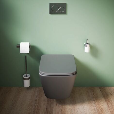 Vaso Sospeso Rimless in Ceramica Grigio Opaco con Sedile Soft-close Mod. Kyoto