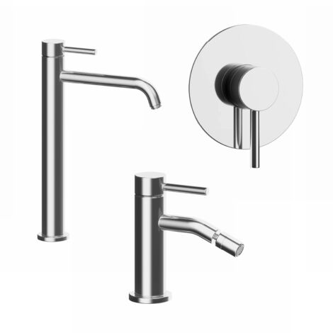 Set Miscelatori con Lavabo Alto, Bidet senza Scarico e Incasso Doccia Monocomando in Ottone Cromato Mod. Bette (1/4)