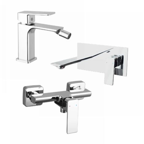 Set Miscelatori con Lavabo ad Incasso, Bidet senza Scarico ed Esterno doccia in Ottone Cromato Mod. Ingrid (1/4)