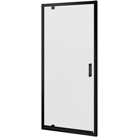Porta Doccia per Nicchia 100 cm Apertura a Battente Profili in Alluminio Nero Opaco Vetro 6mm Trasparente Regolabile 87-91 cm h190 - Reversibile Mod. Apulia