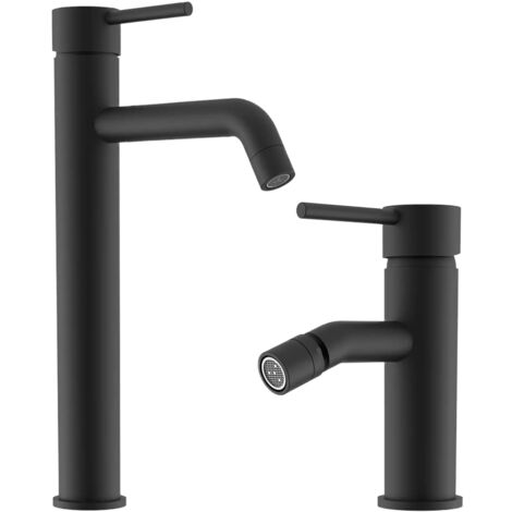 Set Miscelatori con Lavabo Alto e Bidet senza Scarico in Ottone Nero Opaco Mod. Ava (1/3)