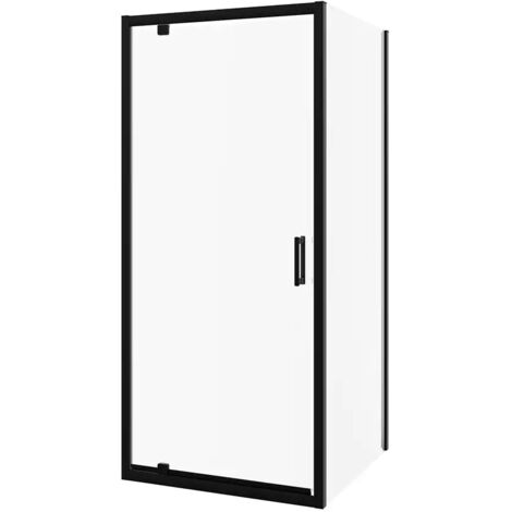 Box Doccia 70x100 cm Angolare Porta Battente e Parete Fissa Profili in Alluminio Nero Opaco Vetro 6mm Trasparente h190 - Reversibile Mod. Apulia