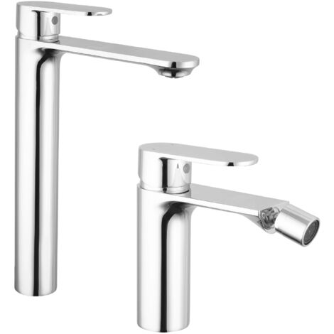 Coppia miscelatori Lavabo Alto Bidet senza Scarico in Ottone Cromato Mod. Kerry