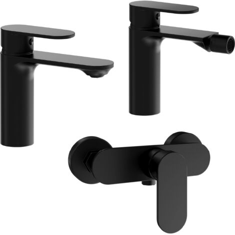 Set Miscelatori con Lavabo Bidet senza Scarico ed Esterno doccia in Ottone Nero Opaco Mod. Kerry (1/4)