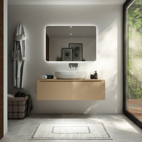 Mobile da Bagno Sospeso 120 cm Sabbia Opaco un Cassettone con Top Mod. Bako