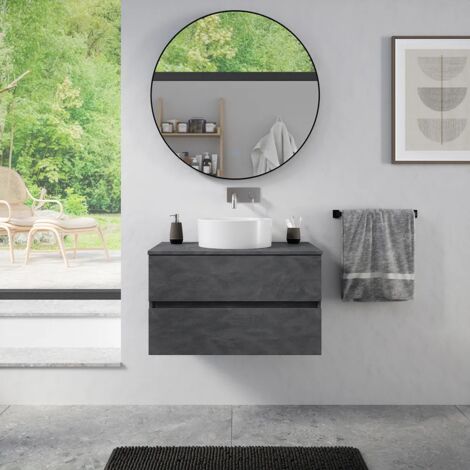 Mobile da Bagno Sospeso 70 cm Effetto Cemento Scuro con Top Mod. Yili