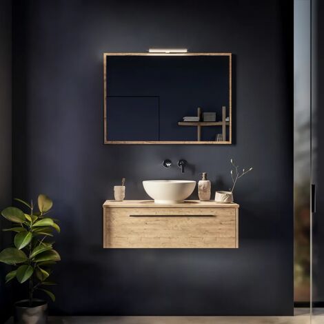 ARKITMOBEL Mobile Bagno Sospeso 80 Cm Con Cassetto E Specchio – Finitura Rovere Alaska – Modello Cotton – Completo E Moderno