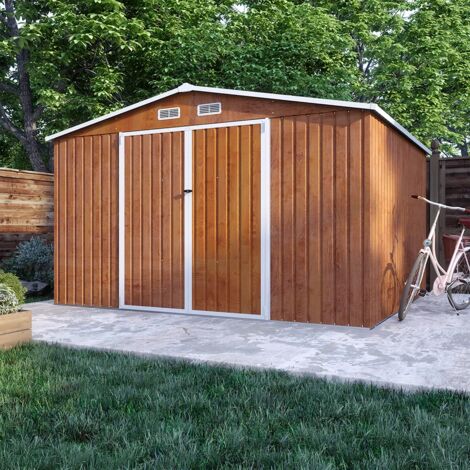Casetta da giardino in acciaio zincato effetto legno 3,21x2,77xh2,17 m - 131kg - 8,9 metri quadri