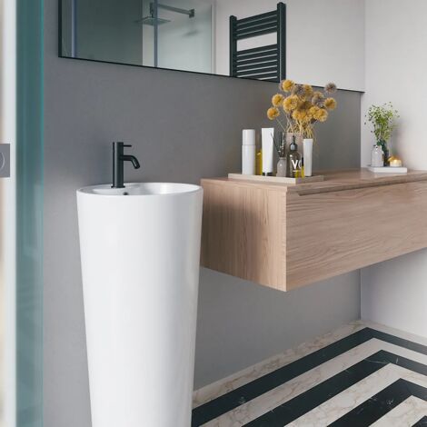 Lavabo Freestanding diam. 40 cm in Ceramica Bianco Lucido con troppopieno Mod. Azov