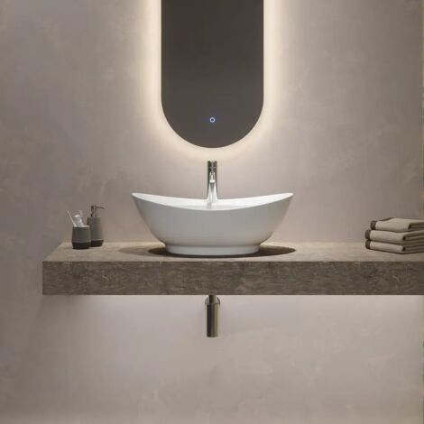 Lavabo da Appoggio Ovale con troppopieno 59x40x22 cm Bianco