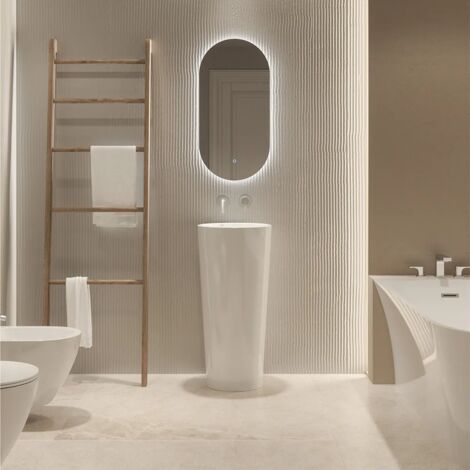 Lavabo Freestanding Tondo diam. 40cm in Ceramica Bianco Lucido Mod. Egeo