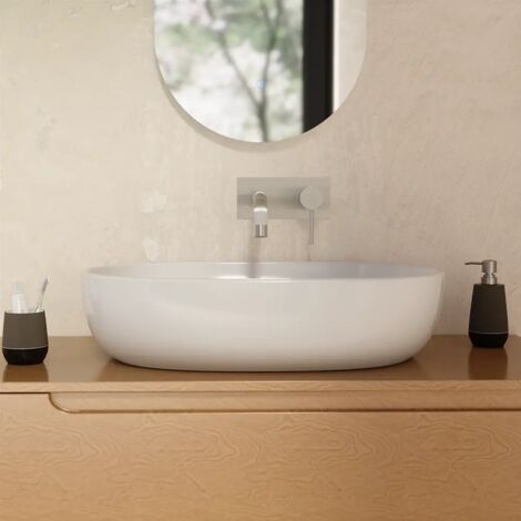 Lavabo da Appoggio Ovale con Bordo Slim 61x41x13,5 cm Bianco