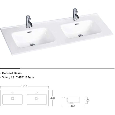 Lavabo da Incasso 120 cm Doppia Vasca in Ceramica Bianca Mod. Civit