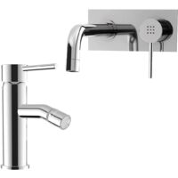 Set Miscelatori con Lavabo ad Incasso e Bidet senza Scarico in Ottone Cromato Mod. Ava