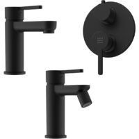 Set Miscelatori con Lavabo e Bidet senza Scarico ed Incasso Doccia con Deviatore in Ottone Nero Opaco Mod. Virna