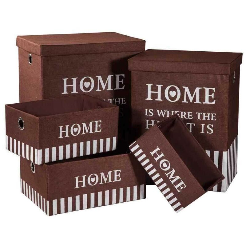 ROPEROS Y 3 CESTOS MARRON SET 5 PZAS 45x32x55h-40x27x50h-40x28x19h-35x23x17h-30x18x15h cm