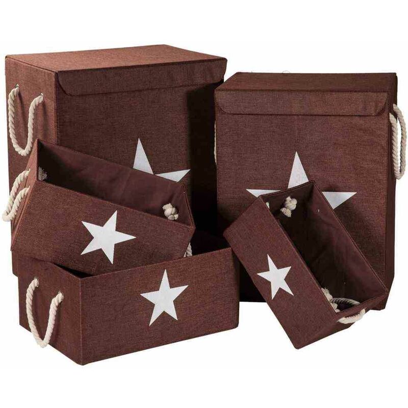 ROPEROS Y 3 CESTOS MARRON SET 5 PZAS 44x31x55h-38x26x50h-40x28x19h-35x23x17h-30x18x15h cm