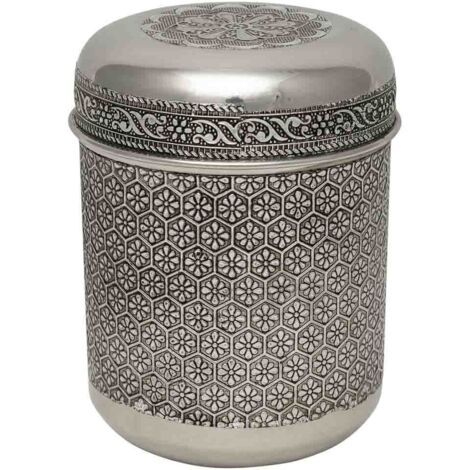 Bote de metal repujado plateado 10x10x12 (1/5)