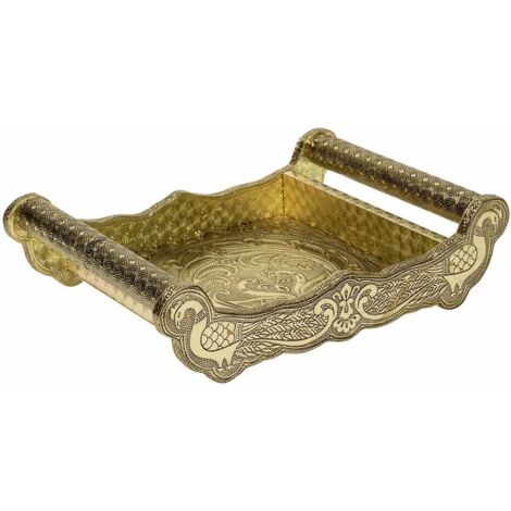 Bandeja de metal repujado dorada 30x21x6 (1/5)