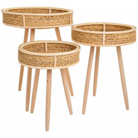 Set 3 mesas esquineras de bambú y madera marrones (1/5)