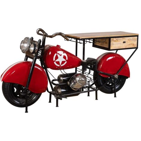 Barra botellero moto de madera y metal roja 200x43x94 (1/5)