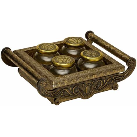 Bandeja de metal repujado dorado 33x27,5x7 (1/5)