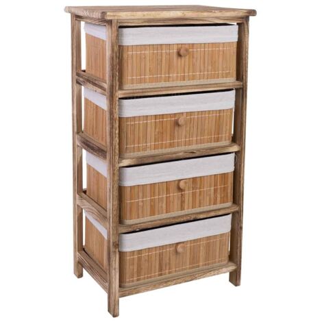 Cajonera de madera con 4 cajones de bambu forrados 40x29x73