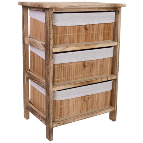 Cajonera de madera con 3 cajones de bambu forrados 40x29x58