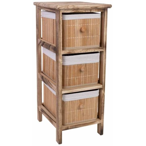 Cajonera de madera con 3 cajones de bambu forrados 26x32x63