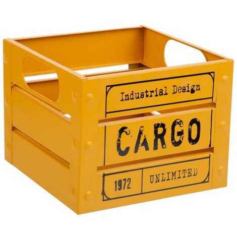 Cesto cuadrado de metal impreso amarillo 18x18x14