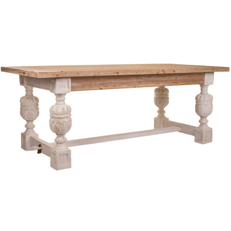 Mesa de madera tallada blanca 200x90x78 (1/5)