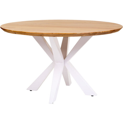 Mesa de comedor redonda de acacia color blanco natural, D130x77 (1/5)