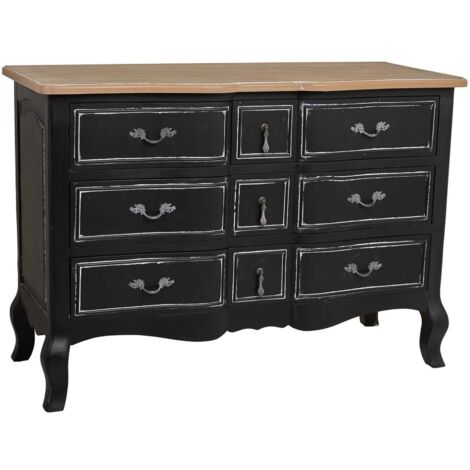Cómoda de madera lacado envejecido de 9 cajones 120x51x84h cm - Negro