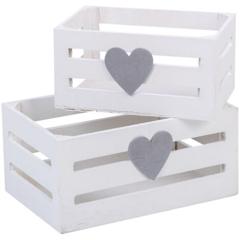 Cajones de madera set   2 piezas blanco 20x13x09, 16x11x08cm
