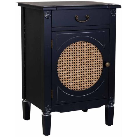 Mesita de madera lacada y rejilla de 1 cajón y 1 46x36x68h cm - Negro (1/5)