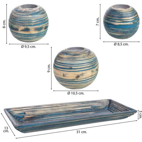 Deco 79 Juego De 3 Portavelas Decorativo De Madera De Mango Hecho