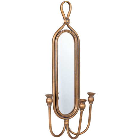 Candelabro de pared de metal envejecido dorado 26x13x62h cm